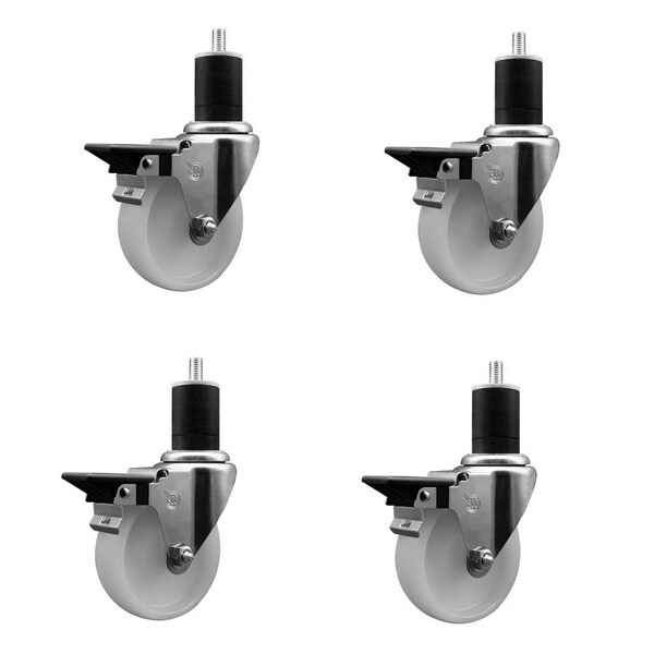 Service Caster 4'' Nylon Swivel 1-3/4'' Expanding Stem Caster Set with Brake, 4PK SCC-EX20S414-NYS-PLB-134-4 - main